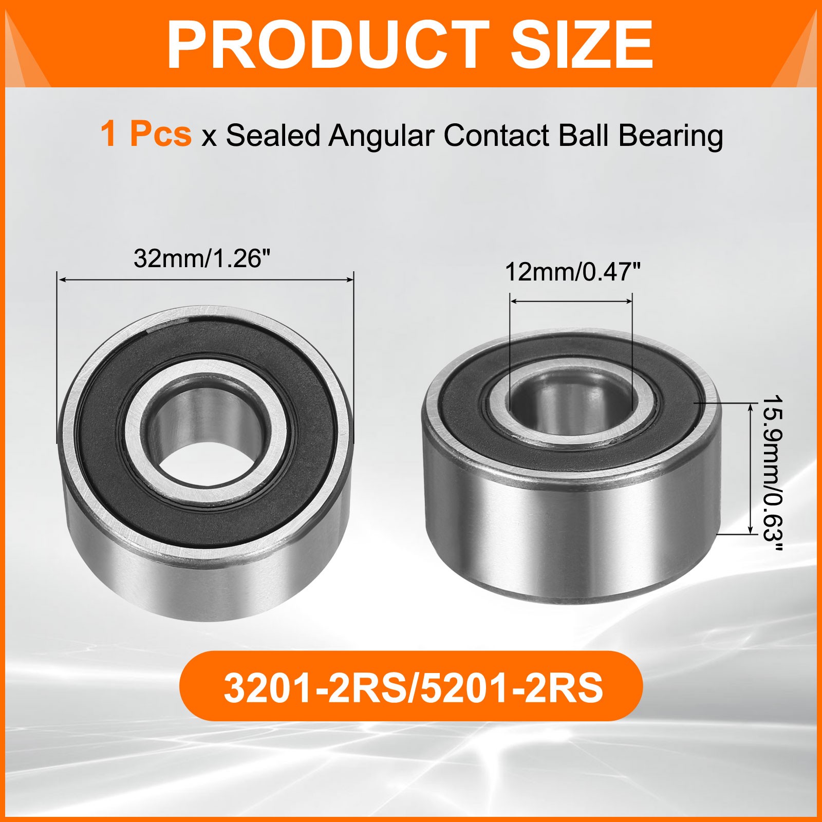 3201-2RS/5201-2RS 12x32x15.9mm Sealed Angular Contact Ball Bearing