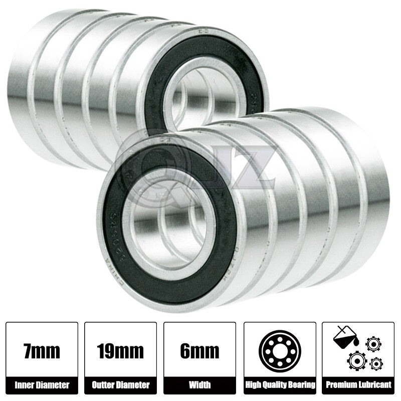 [Qty.10] 607-2RS Miniature Radial/Deep Groove Bearing [7mm ID x 19mm OD x 6mm W]