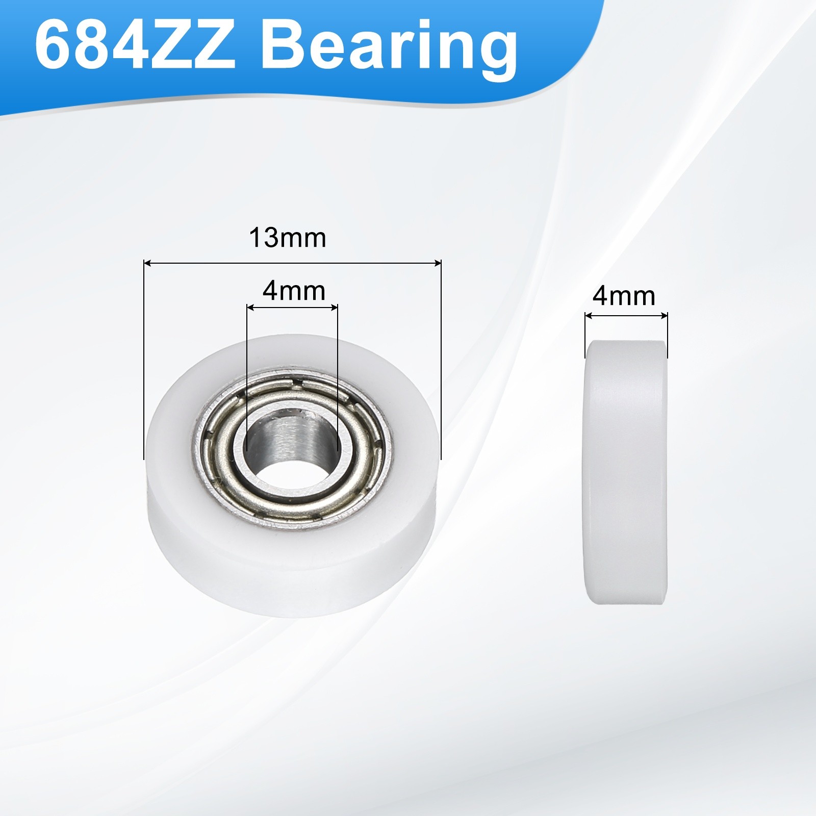 4Pcs 684ZZ Ball Bearing 4x13x4mm Double Metal Shielded Chrome Steel, White