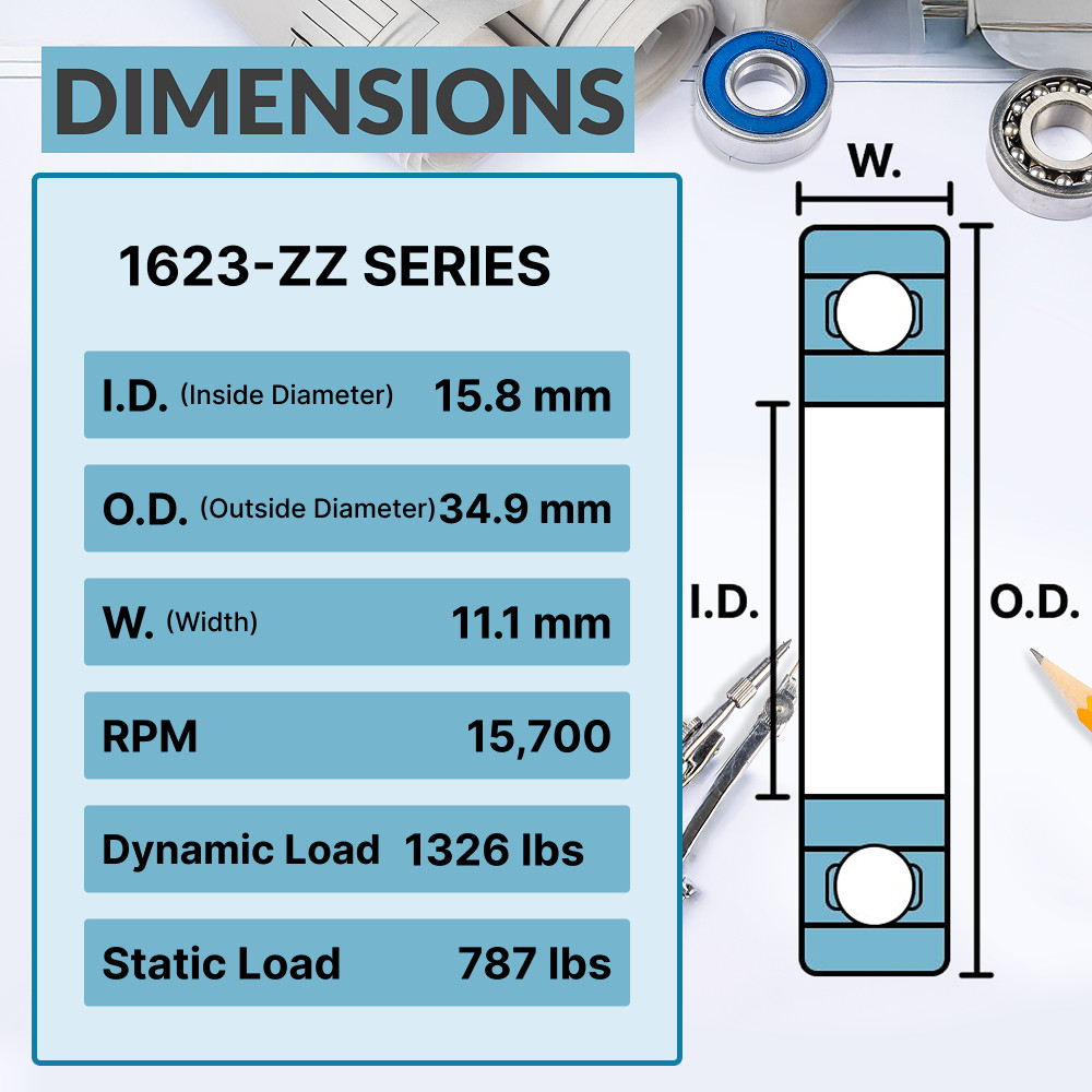 PGN (10 Pack) 1623-ZZ Bearing – Lubricated Chrome Steel Sealed Ball Bearing