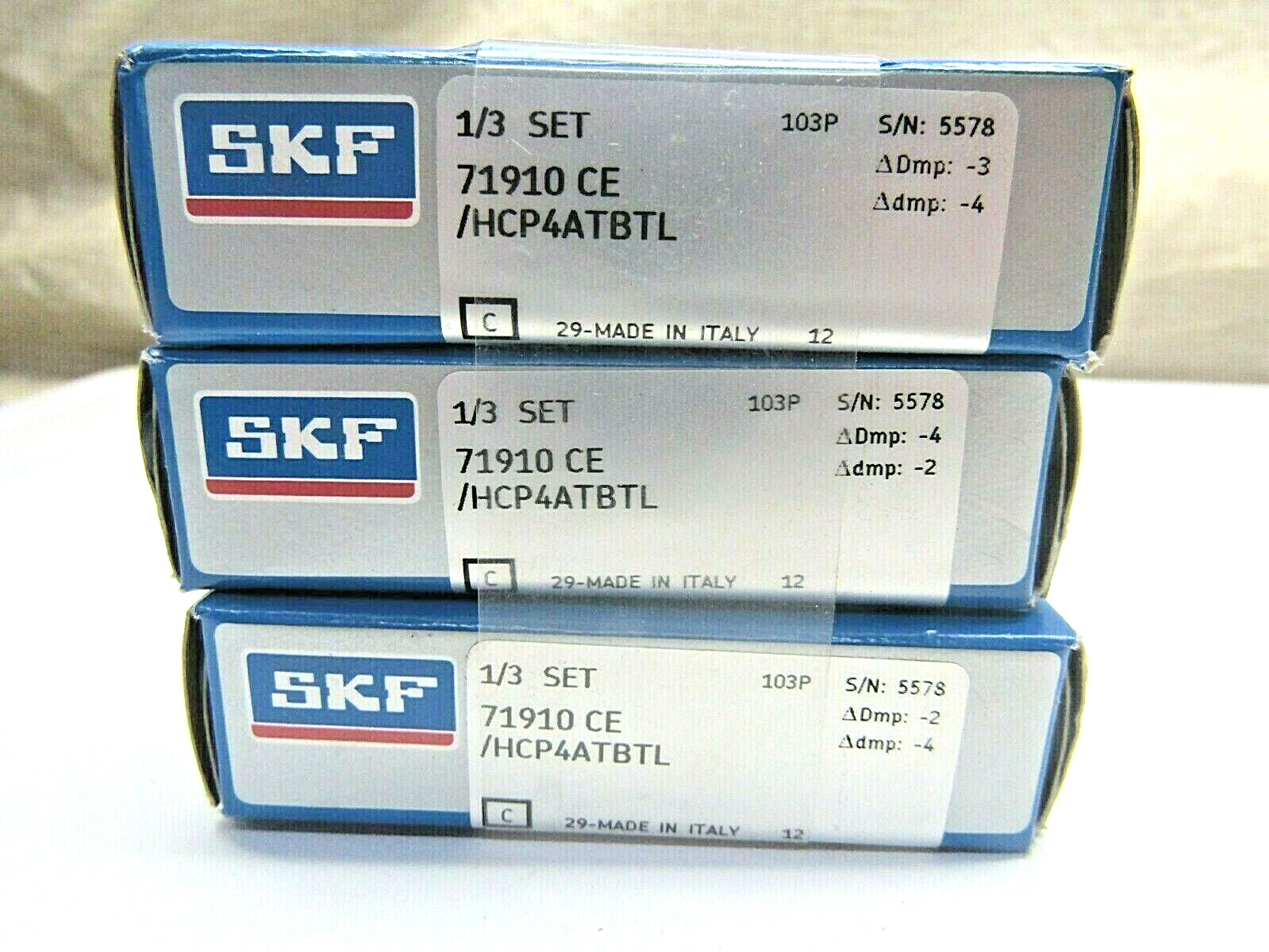 SKF 71910 CE /HCP4A TBTL Super Precision 3 Bearing Matched Set, Very High Speed