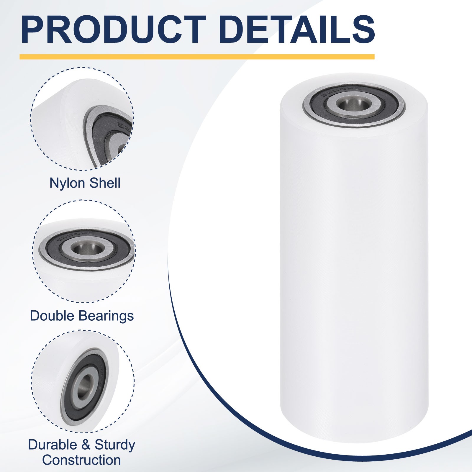 2Pcs Nylon Roller Wheel with Bearings, 25/64″x2″x4-23/32″ Nylon Pulley