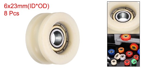 8 Pcs 6x23x11mm Beige U Type Groove Plastic Guide Bearing Roller Wheels