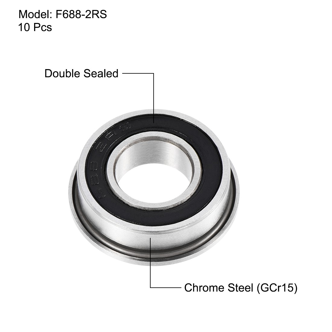 10PCS F688-2RS Flange Ball Bearing Double Sealed Bearing 8mmx16mmx5mm