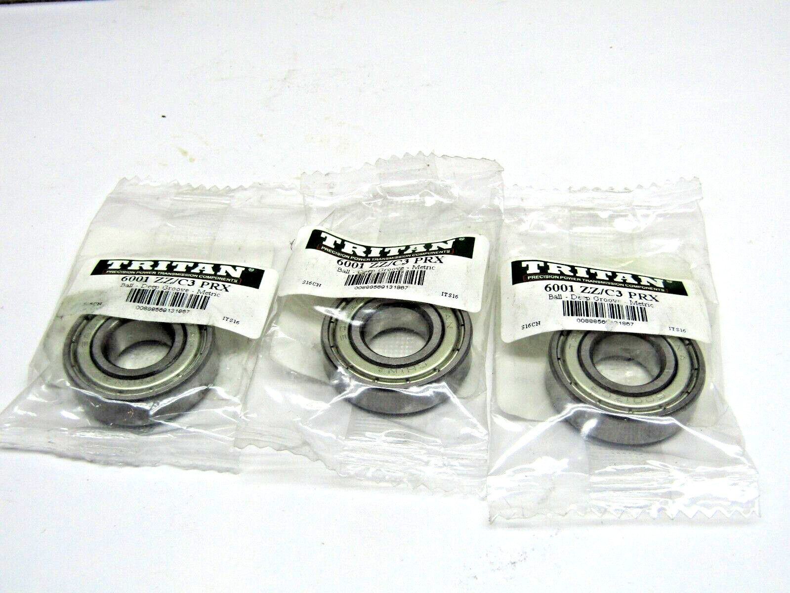 (Lot of 3) Tritan 6001-ZZ C3 12mm X 28mm X 8mm Shielded Bearing
