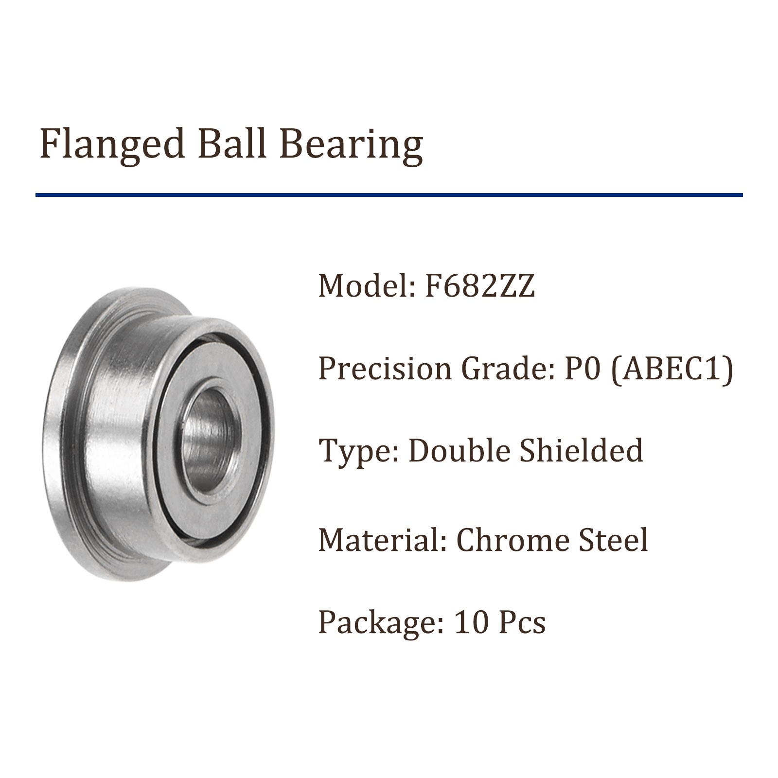 10pcs F682ZZ 2x5x2.3mm Flanged Ball Bearing Replacement Wheel Bearings ABEC1