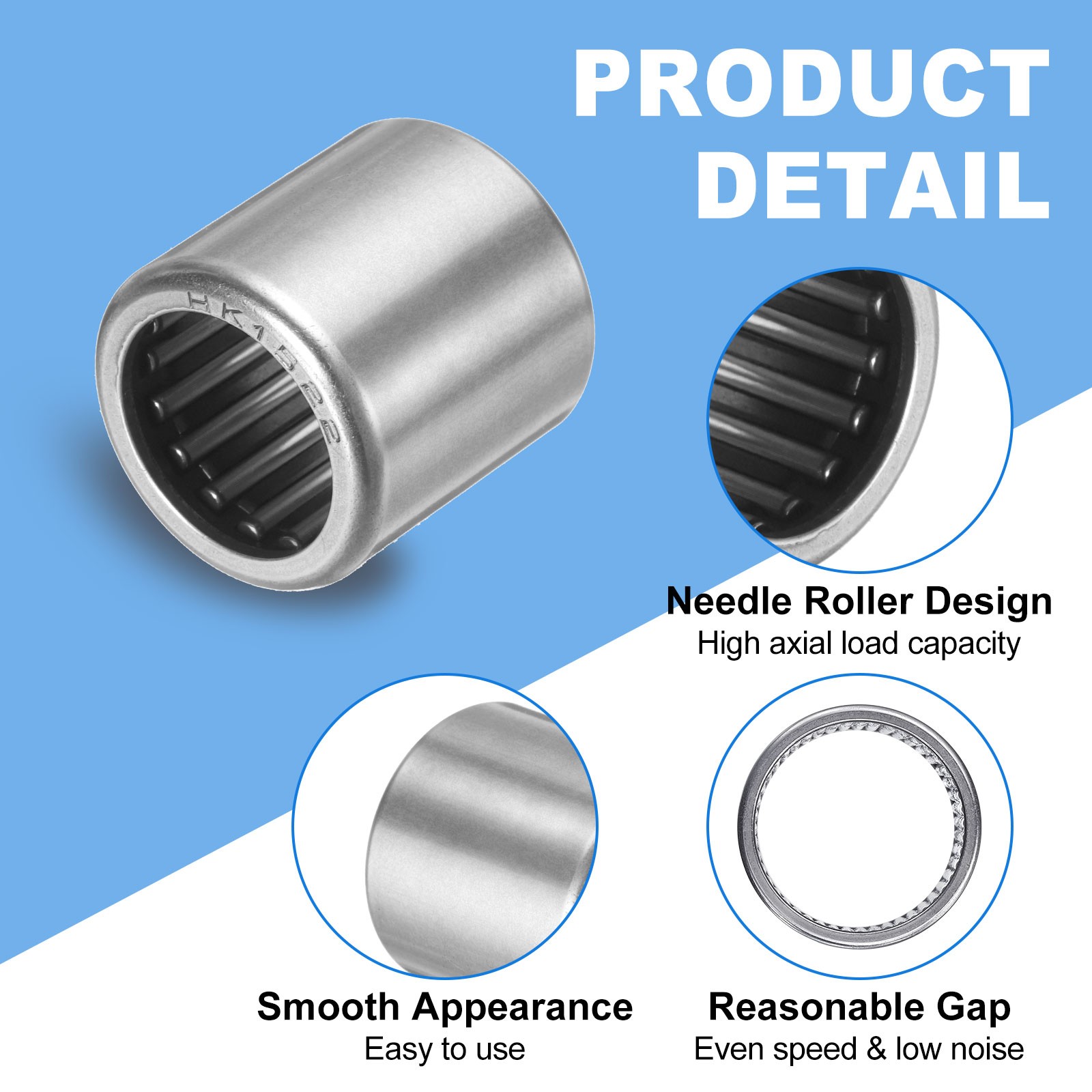 4 Pcs HK1522 Bore 15mm OD 21mm 22mm Width Needle Roller Bearings