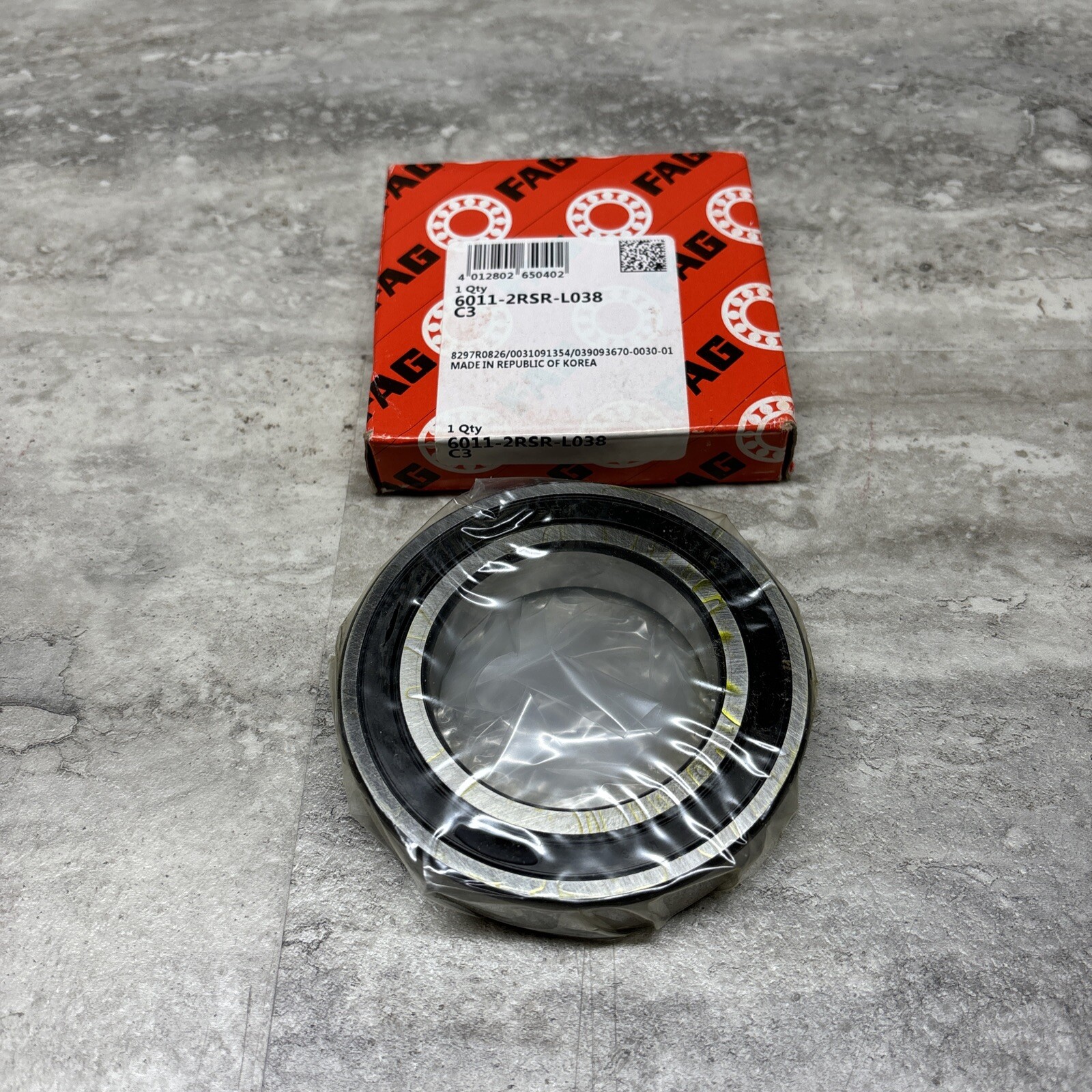 FAG 6011-2RSR-L038 C3 Deep Groove Ball Bearing, New