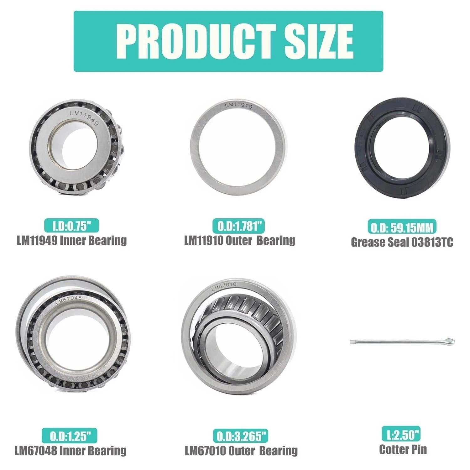 2 Set Fits for 1-1/4” 3/4” Axles Trailer Wheel Hub LM11949 Bearings Kit, LM…