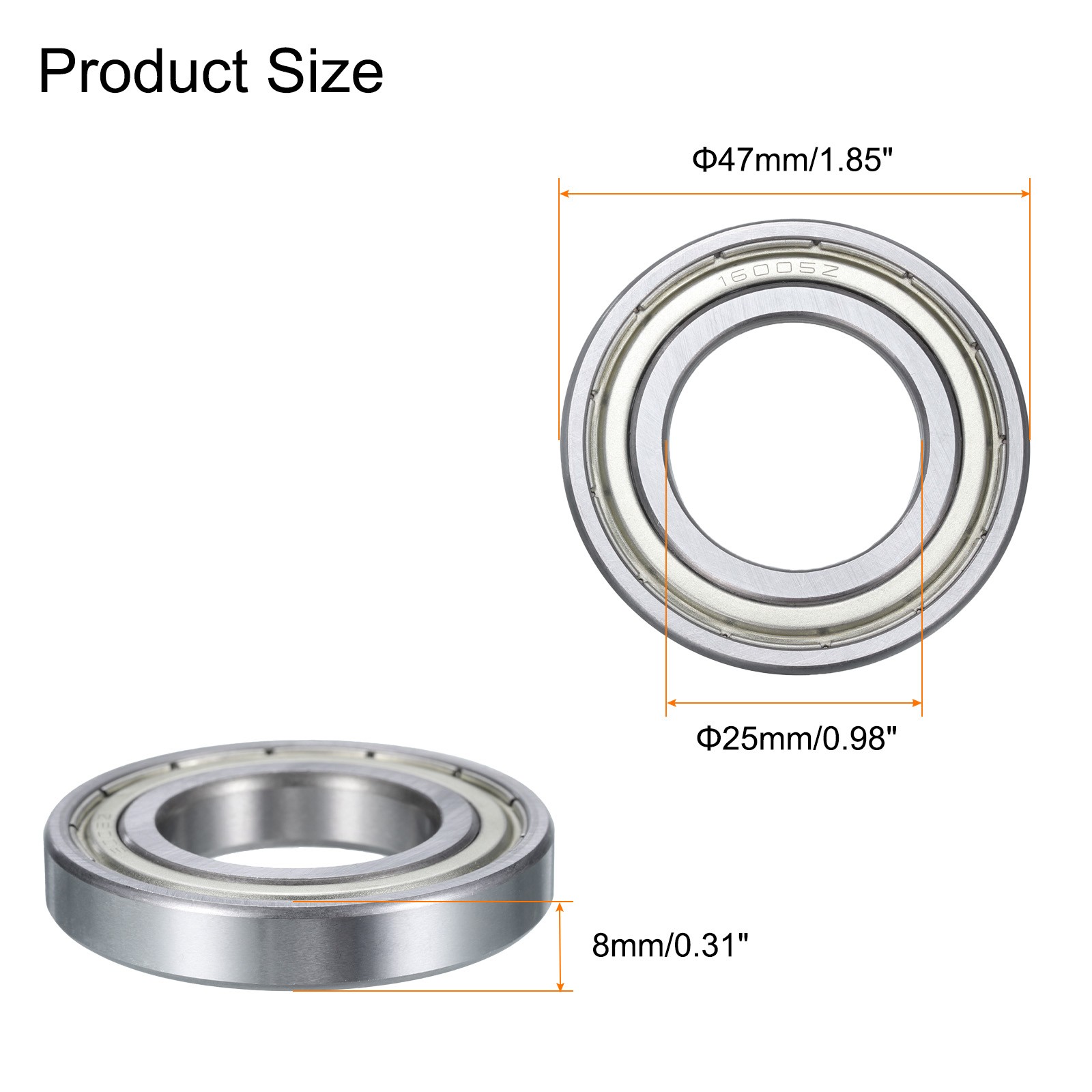 4Pcs 16005-2Z Deep Groove Ball Bearing,25x47x8mm Chrome Steel Z0 ABEC1