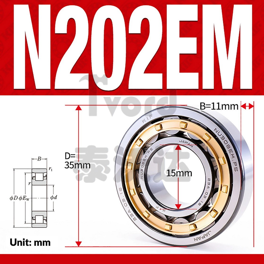 N/NU/NJ Radial Rolling Cylindrical Roller Bearing 15-100mm Bore Brass/Steel Cage
