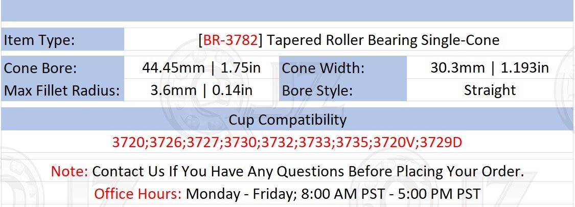 [Qty.2] New BR-3782 Tapered Roller Bearing Single-Cone [1-3/4″ Bore x 30.3mm W]