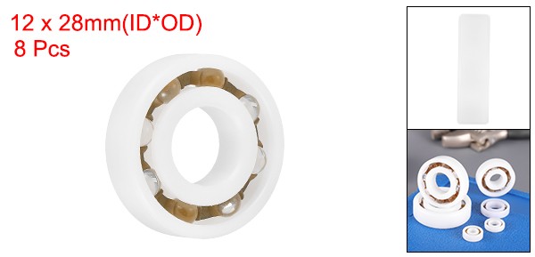 8 Pcs 12 x 28 x 8 mm 6001 POM Plastic Bearings Deep-Groove Ball Bearings