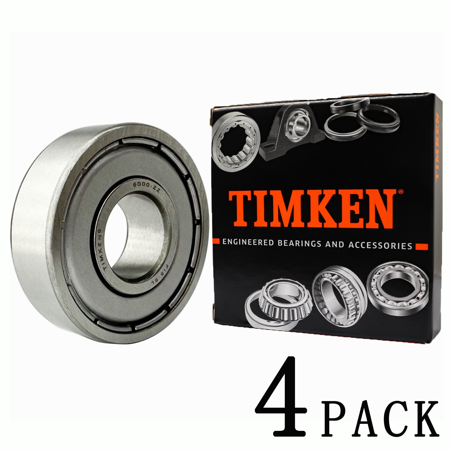 (4 PACK) TIMKEN 6000-ZZ 10X26X8MM Double Metal Seal Ball Bearings 6000ZZ