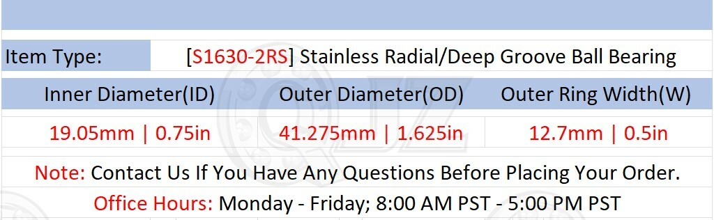 [Qty.2] New S1630-2RS Stainless Ball Bearing [0.75″ Bore x 1.625″ OD x 0.5″ W]