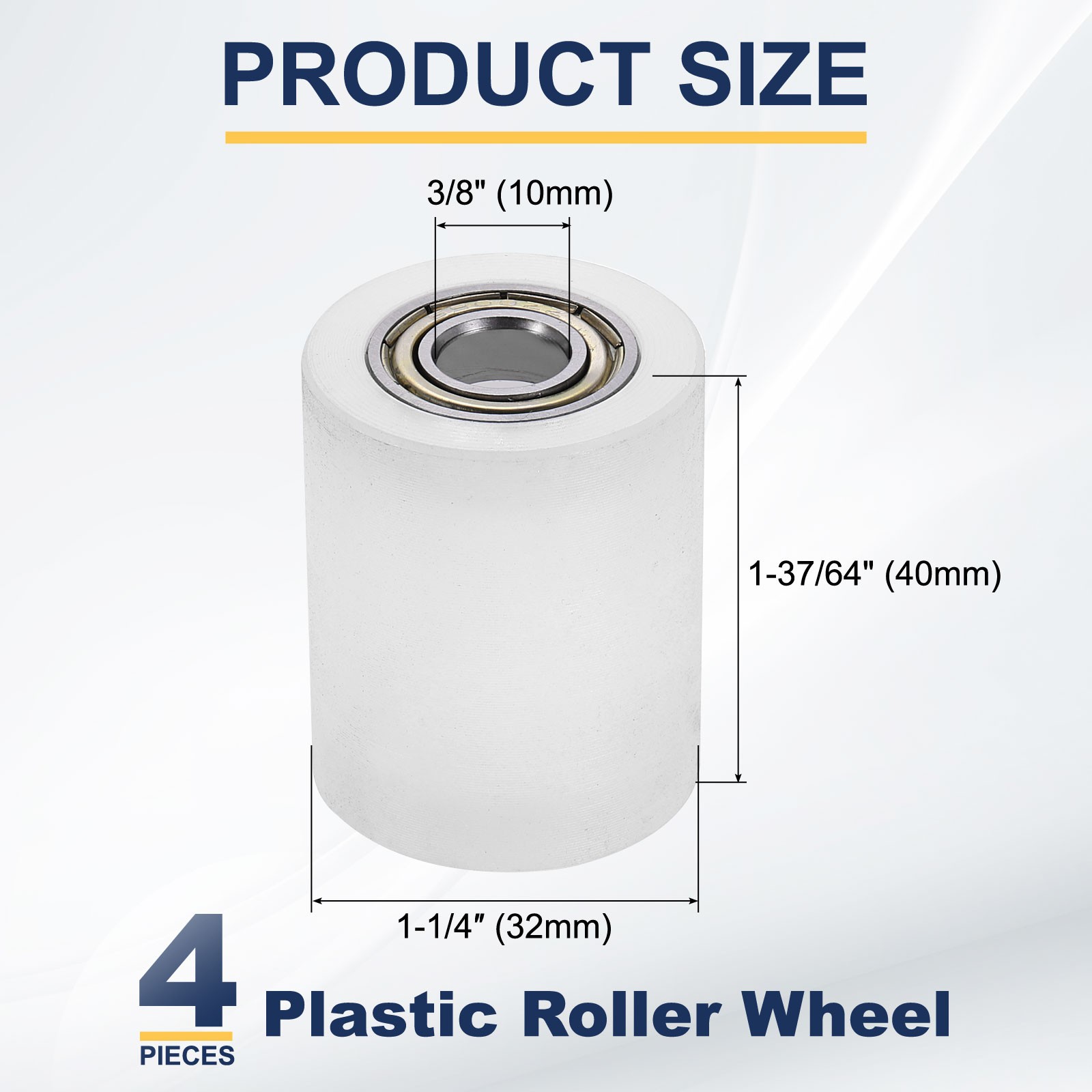4Pcs Plastic Roller Wheel with Bearings, 3/8″x1-1/4″x1-37/64″ Bearing Pulley
