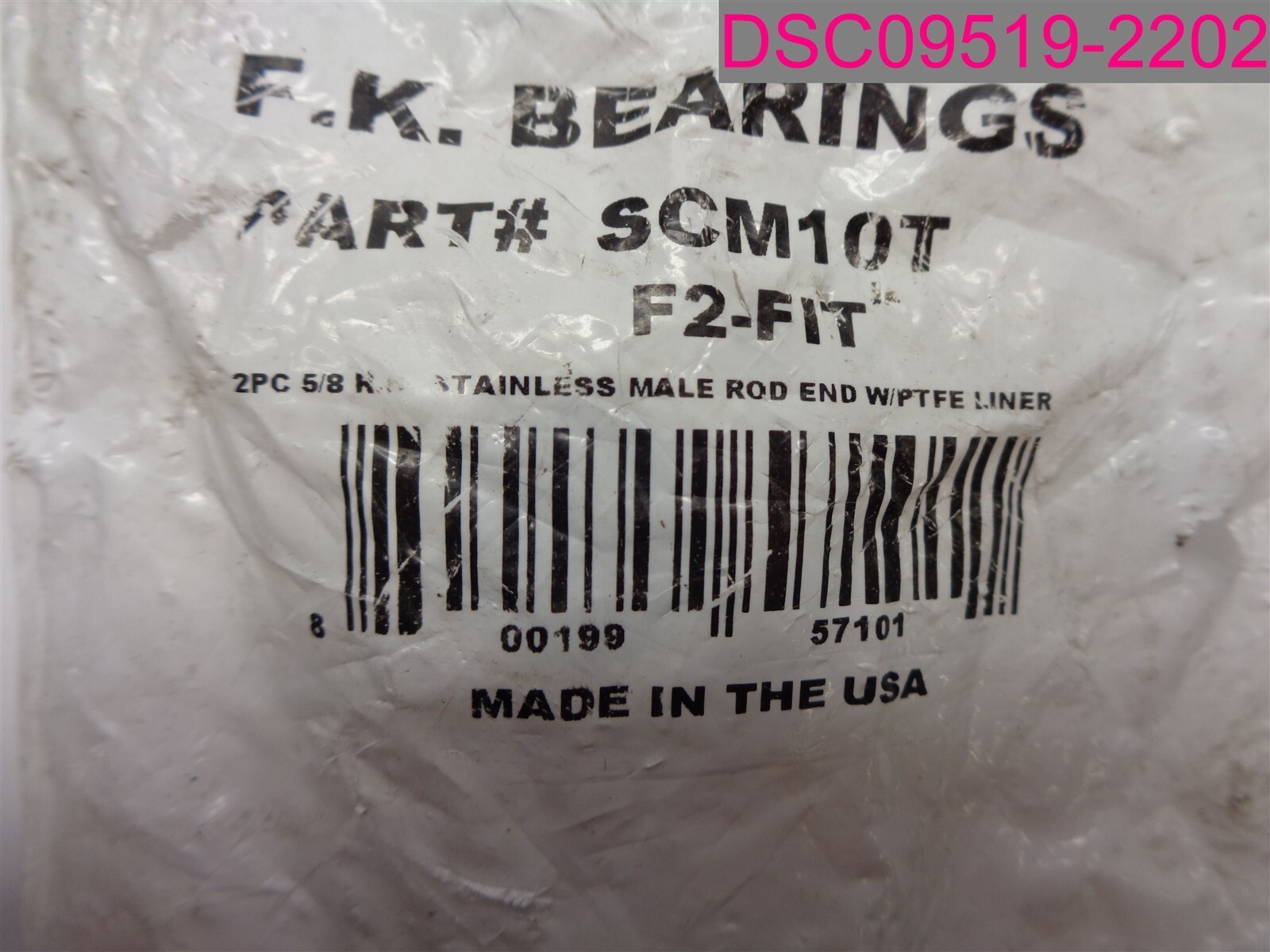 F.K. Bearings #SCM10T. 5/8″ Stainless Male RH Rod End w/ PTFE Liner, 2-Piece