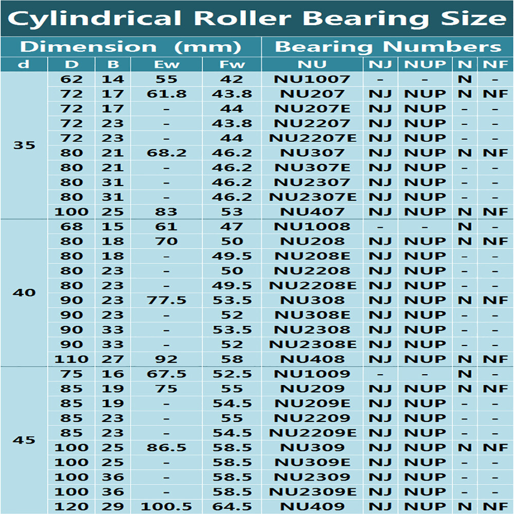 Cylindrical Roller Bearings NU 204-213EM Series Bore Ø20-65mm Bearing Steel Cage