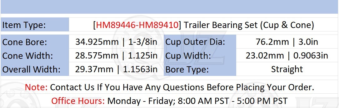 {Qty.1] New HM89446-HM89410 Tapered Roller Bearing Set [1-3/8″ Bore X 1.1563″ W]