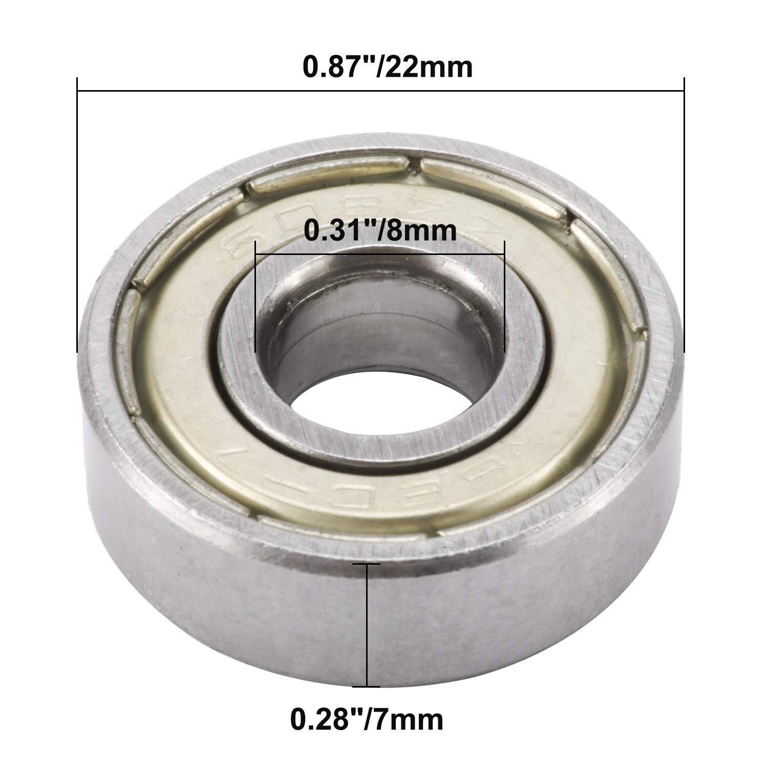 608-ZZ Ball Bearing 8x22x7mm Double Shielded Skateboard Bearings (100 QTY)