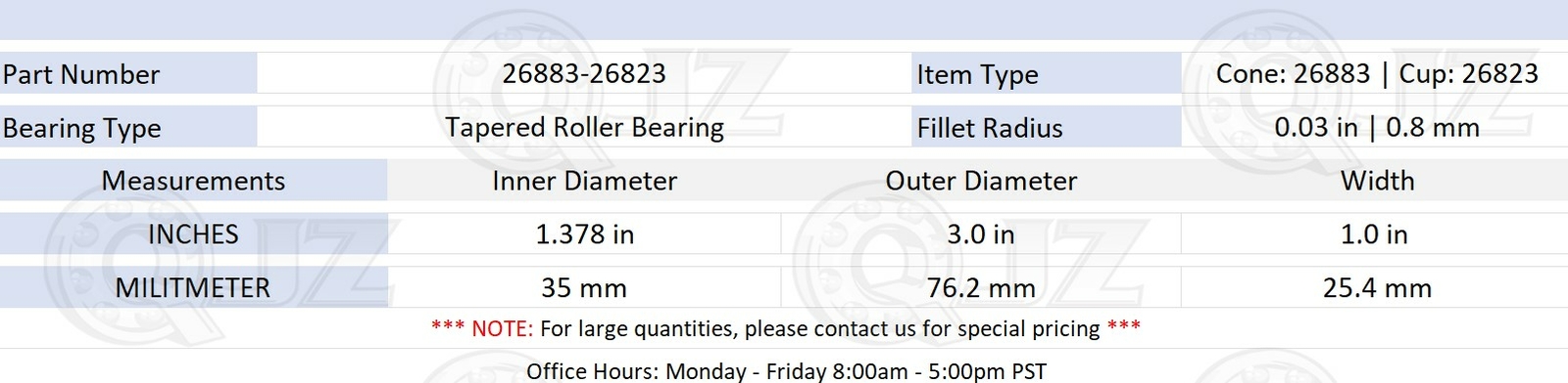 [2-Pack] 26883-26823 Tapered Roller Bearing Set 1.378″ x 3.0″ x 1.0″ (IDxODxW)