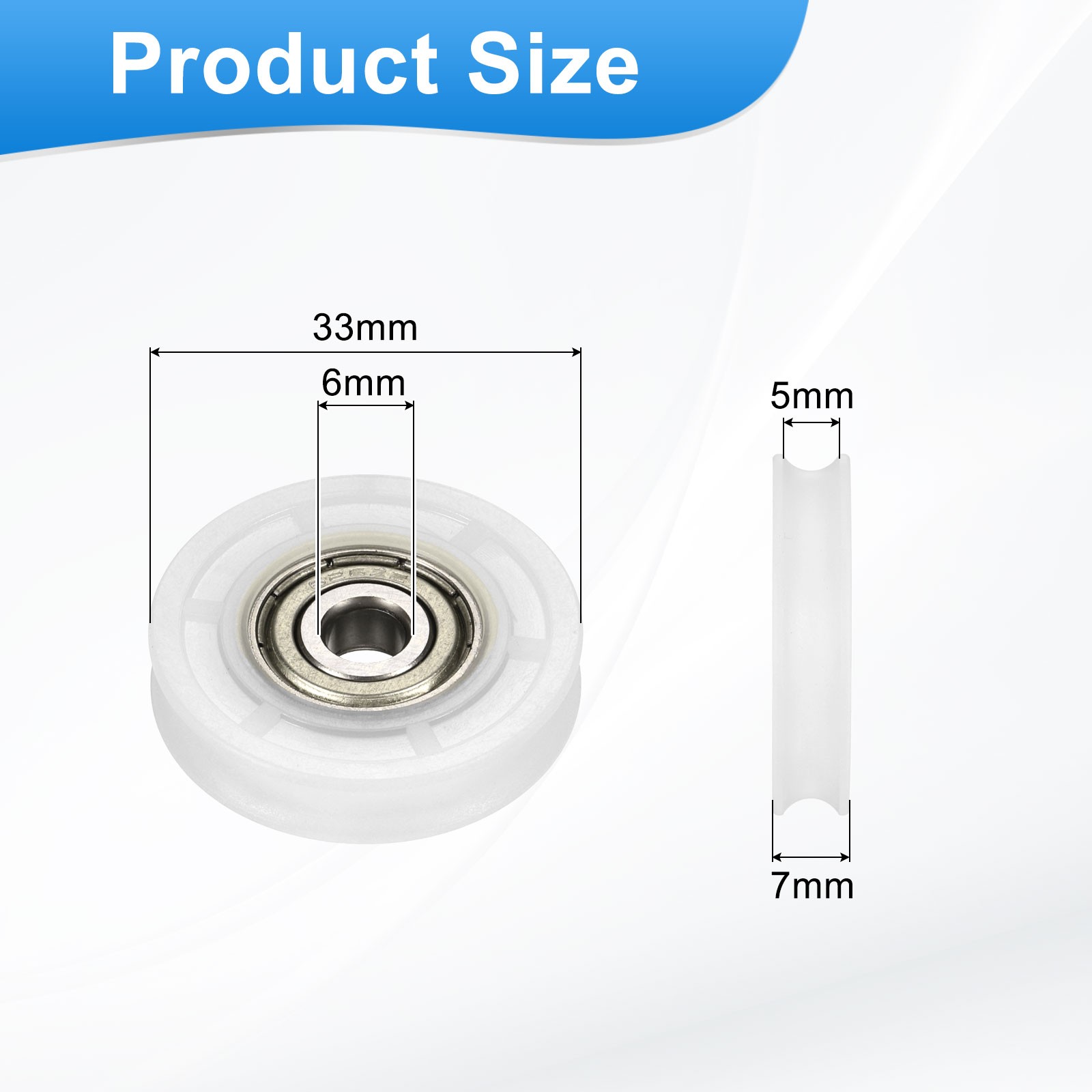 5 Pcs White Groove Nylon Plastic Guide Bearing 6x33x7mm Pulley Roller