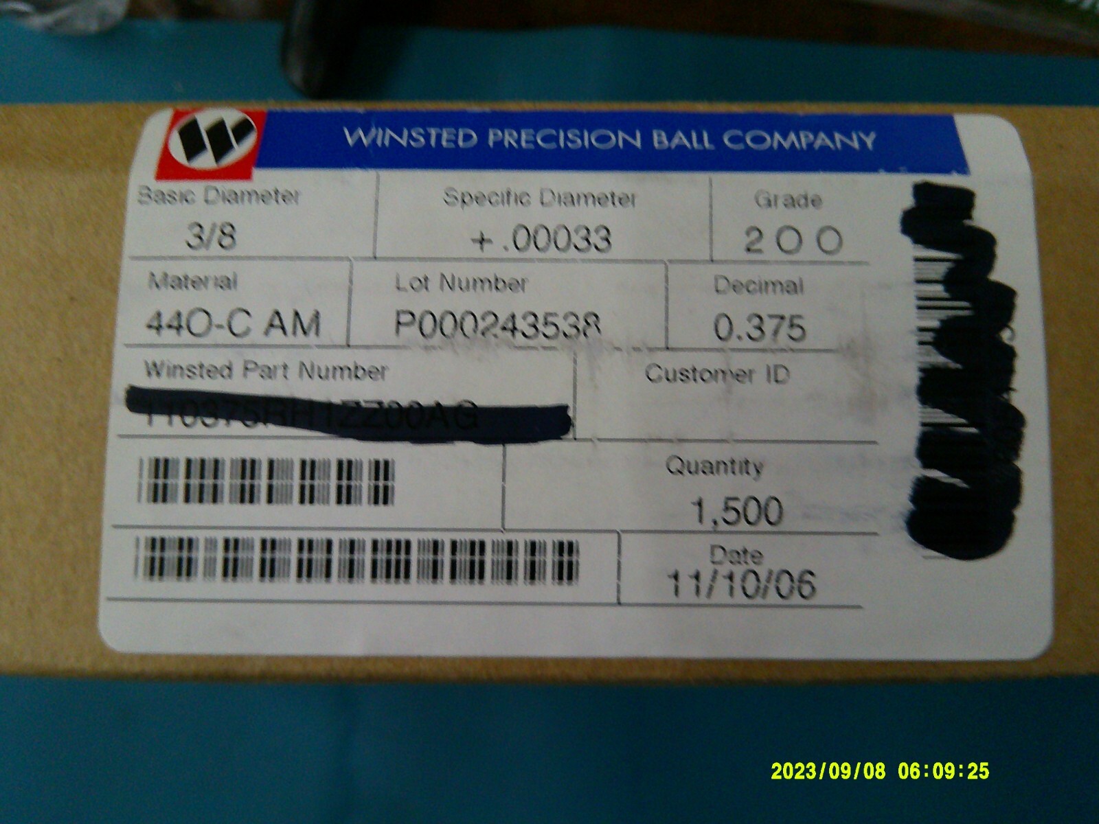 Winsted Precision Ball Bearings 3/8″ Dia Grade 200 Material 44O-Cam Qty 1500