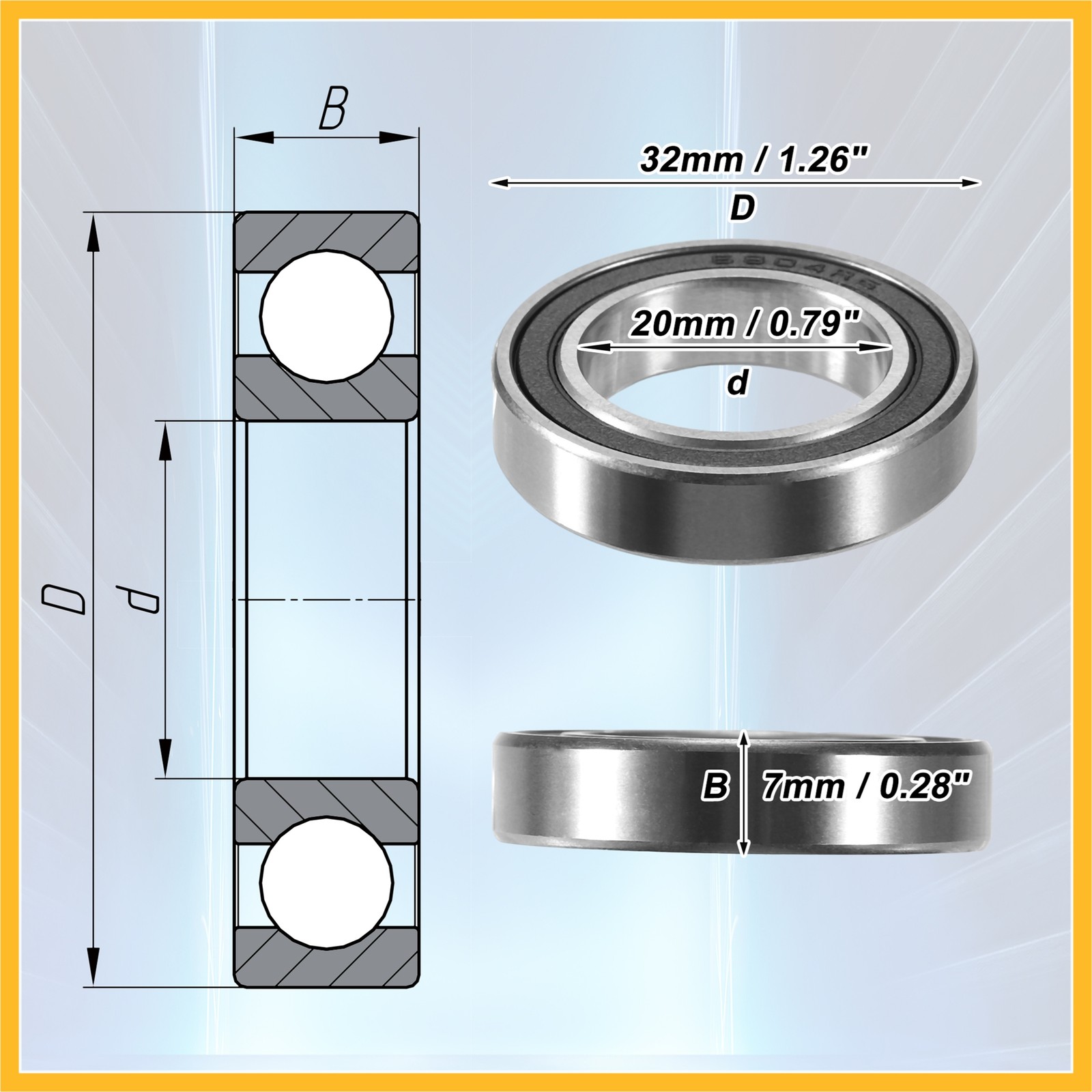 6804-2RS 20x32x7mm Double Rubber Shield Auto Deep Groove Ball Bearings