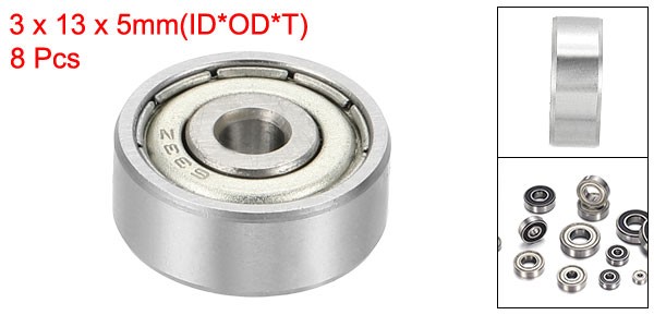 8 Pack 3 x 13 x 5mm 633ZZ Deep Groove Ball Bearings ABEC5
