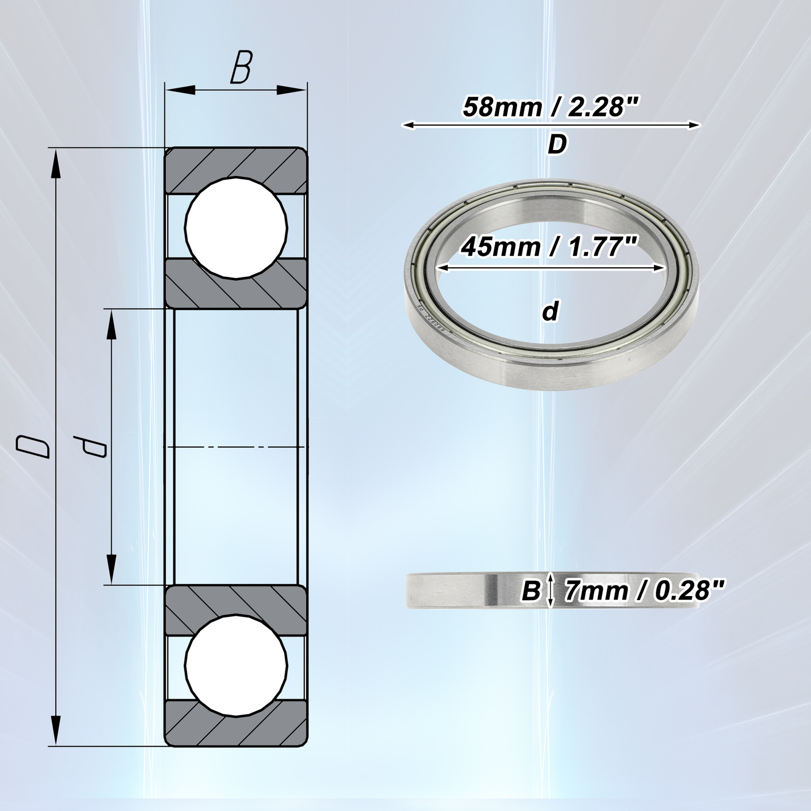 6809ZZ Deep Groove Ball Bearings P5 45x58x7mm 1 Pc Scooter Skateboard Wheel