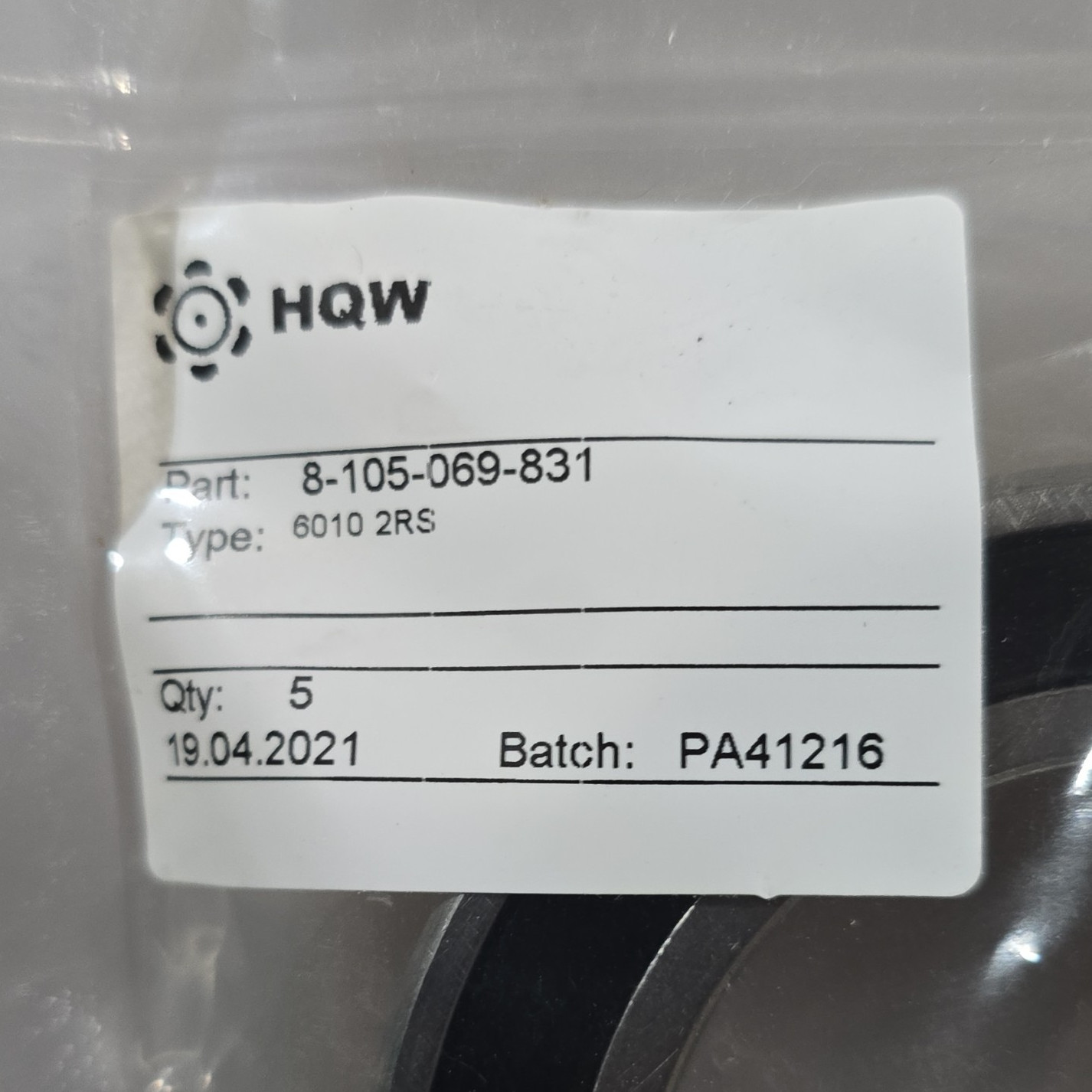 HQW Ball Bearing 6010 2RS 50x80x16mm Steel 8-105-069-831 Qty 5