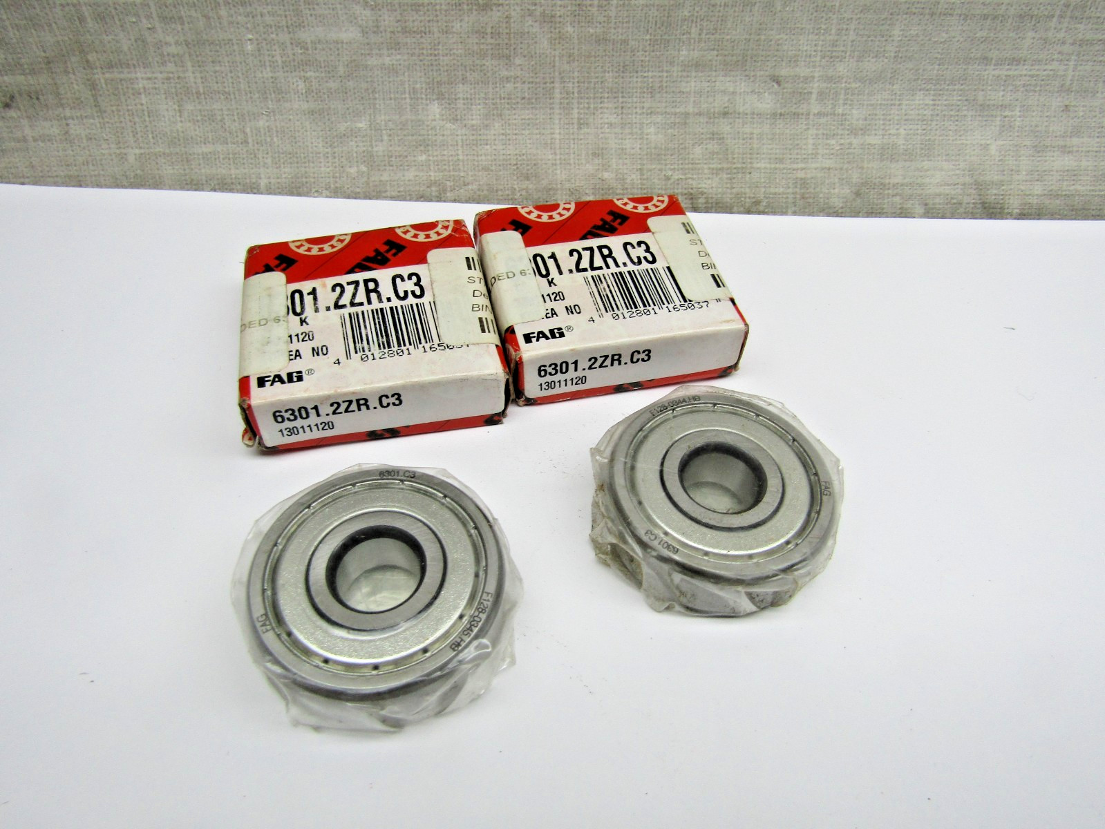 (Lot of 2) FAG 6301-2ZR C3 12mm X 37mm X 12mm Shielded Bearing