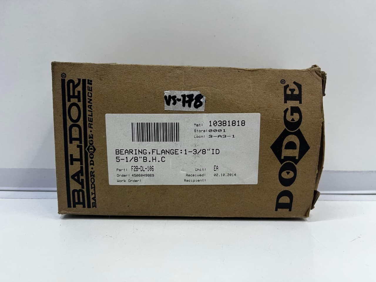 New BALDOR / DODGE 128765 F2B-DL-106 Flange-Mount Bearing Unit, VS#178