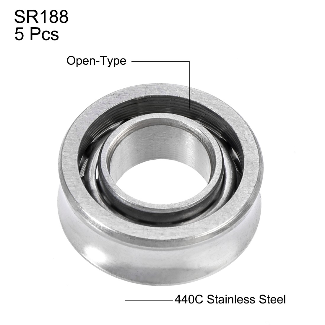 5 x SR188 Open Stainless Steel Ball Bearing 1/4×1/2×3/16″ R188 Bearing