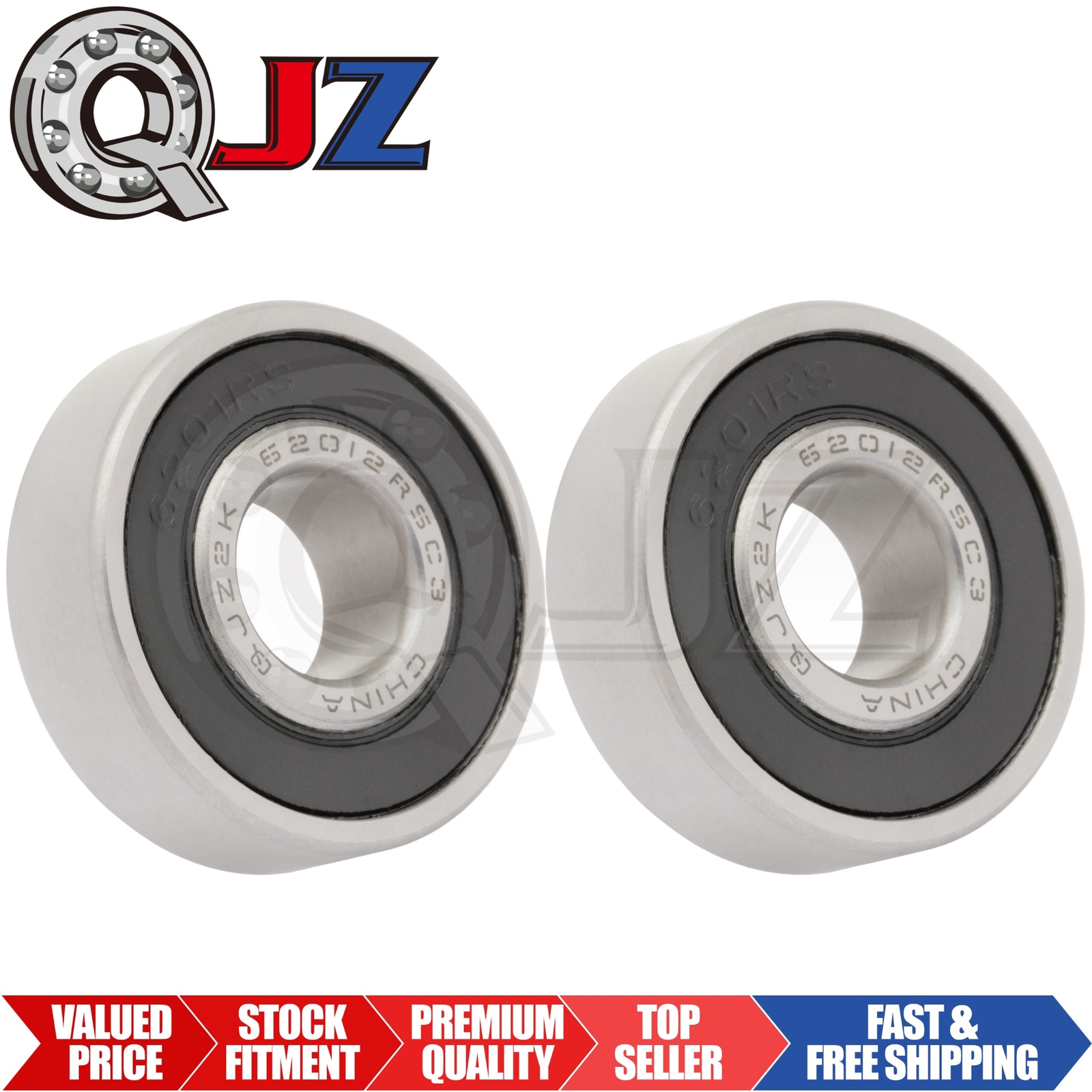 [Qty.2] 6201-2RS Deep Groove Radial Ball Bearing [12mm ID x 32mm OD x 10mm W]