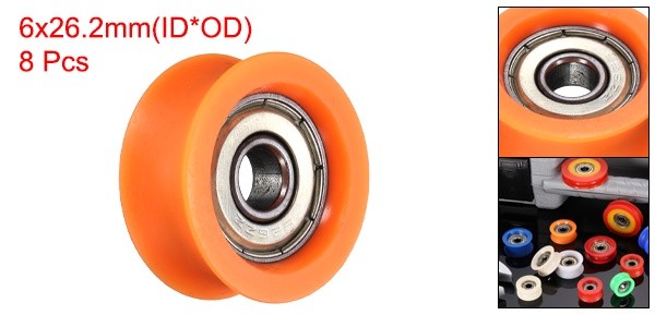 8 Pcs 6×26.2x11mm Orange U Type Groove Plastic Guide Bearing Roller Wheels