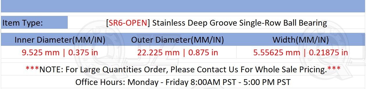 [Qty.10] New SR6-OPEN Stainless Ball Bearing [0.375″ ID x 0.875″ OD x 0.218″ W]