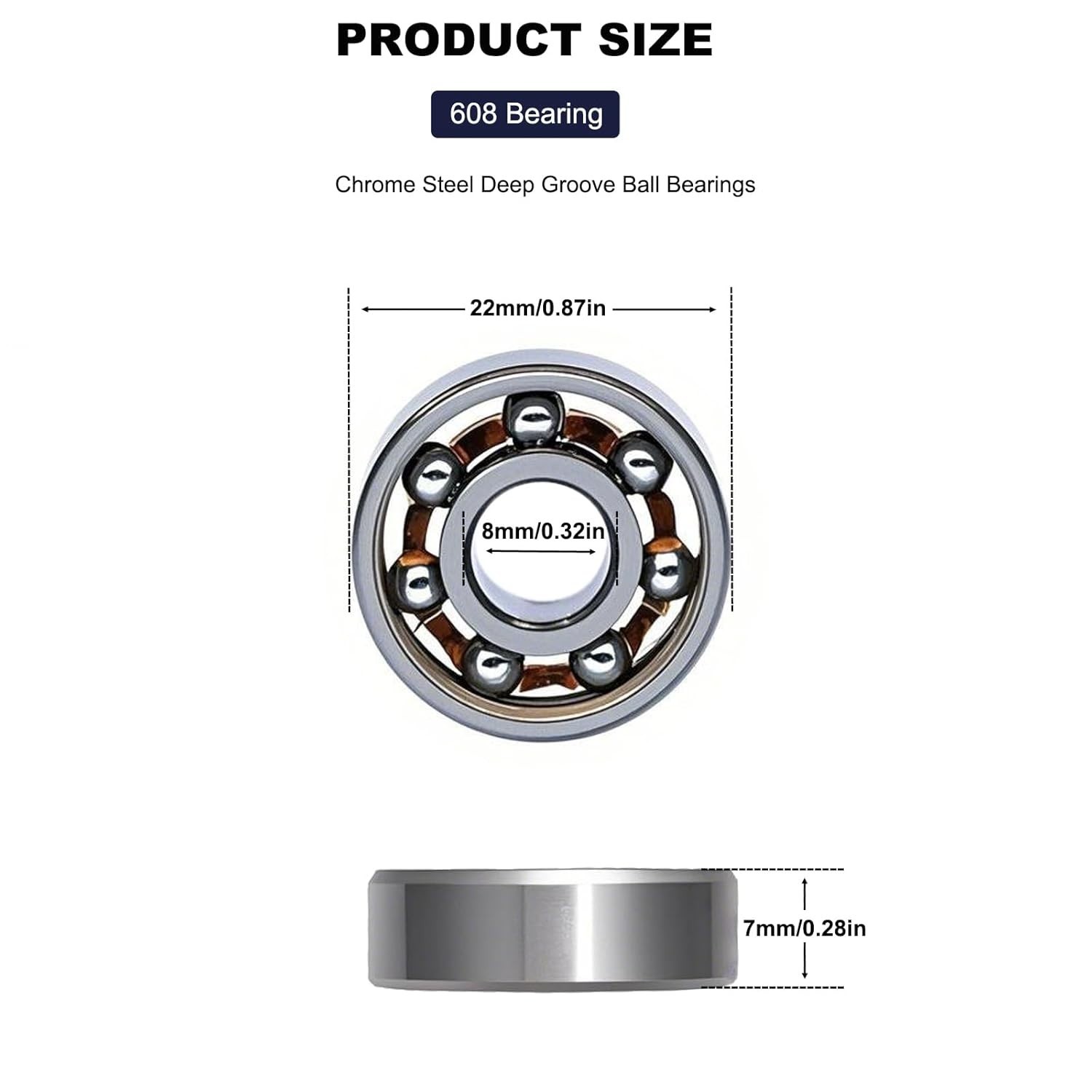20PCS 608 Deep Groove Bearings 8x22x7mm Miniature Fidget Spinner Pack for RC Car