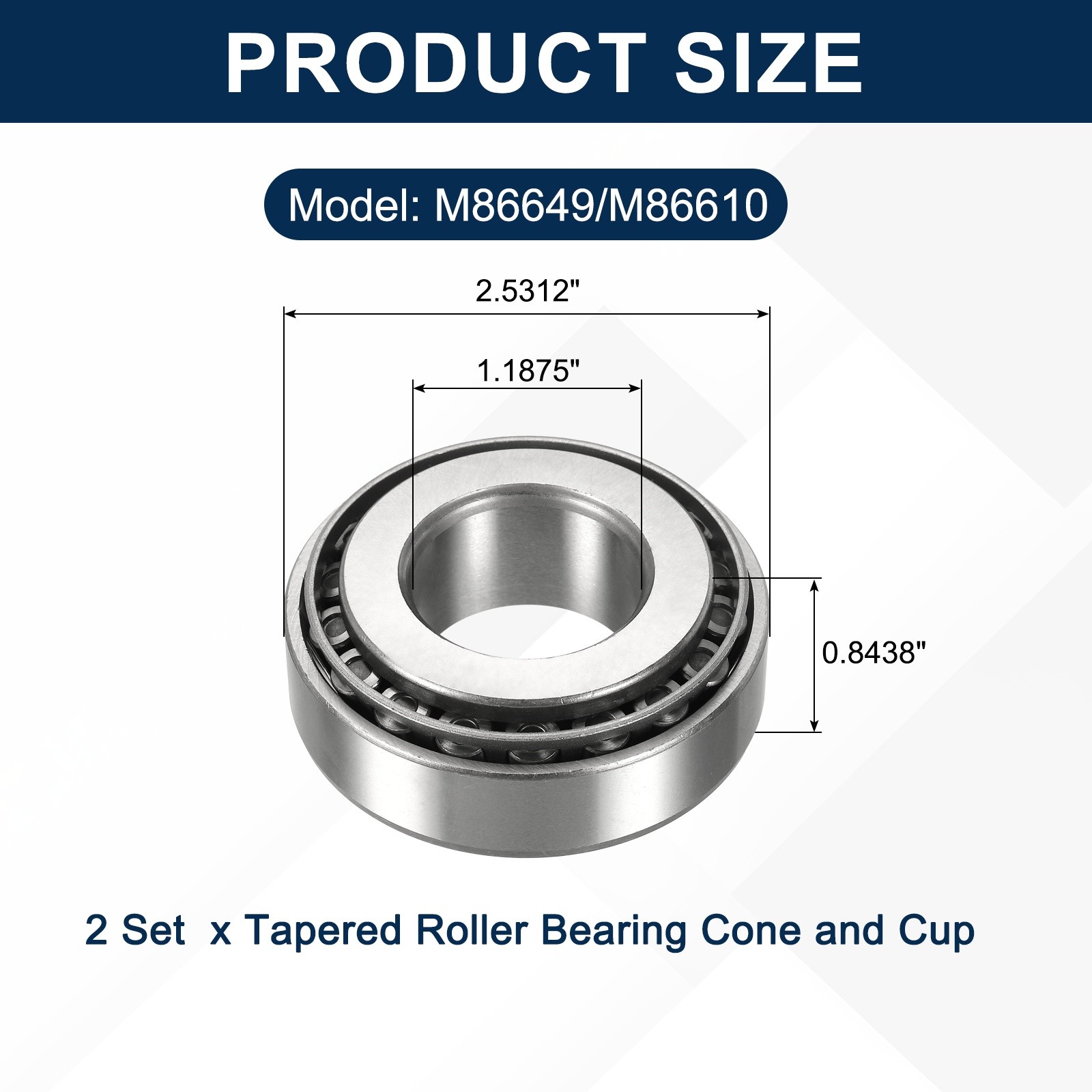 2Sets M86649/M86610 Tapered Roller Bearing Cone and Cup, 1.1875×2.5312×0.8438″