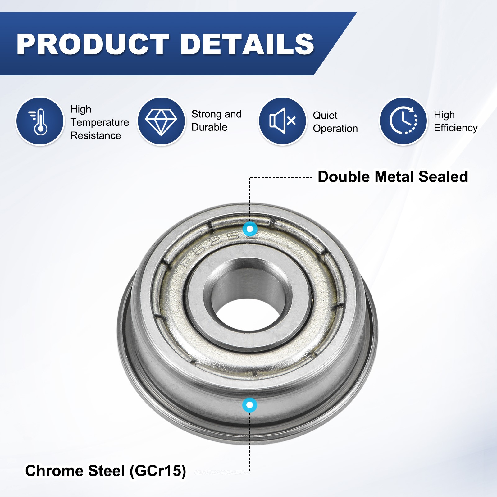 10-Pack F625ZZ Flanged Ball Bearing, 5x16x5mm Metal Sealed Chrome Steel