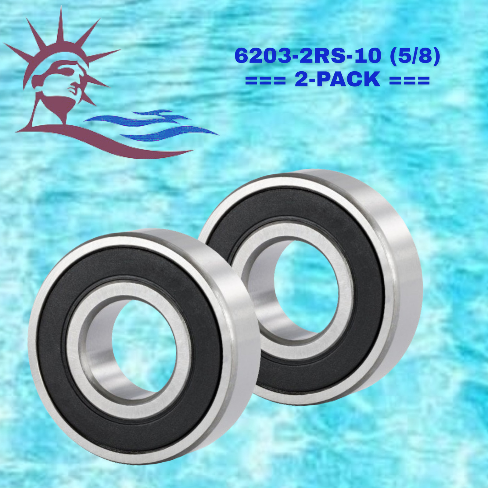 6203-2RS-10 WJB Radial Ball Bearing W/2 Seals 5/8 Bore = (2-PACK)