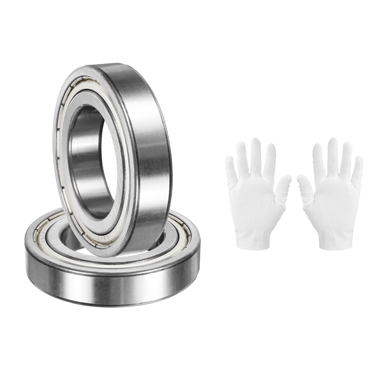 2Pcs R24ZZ 1-1/2″ IDx2-5/8″ ODx9/16″ Height Ball Bearings with Gloves, Silver