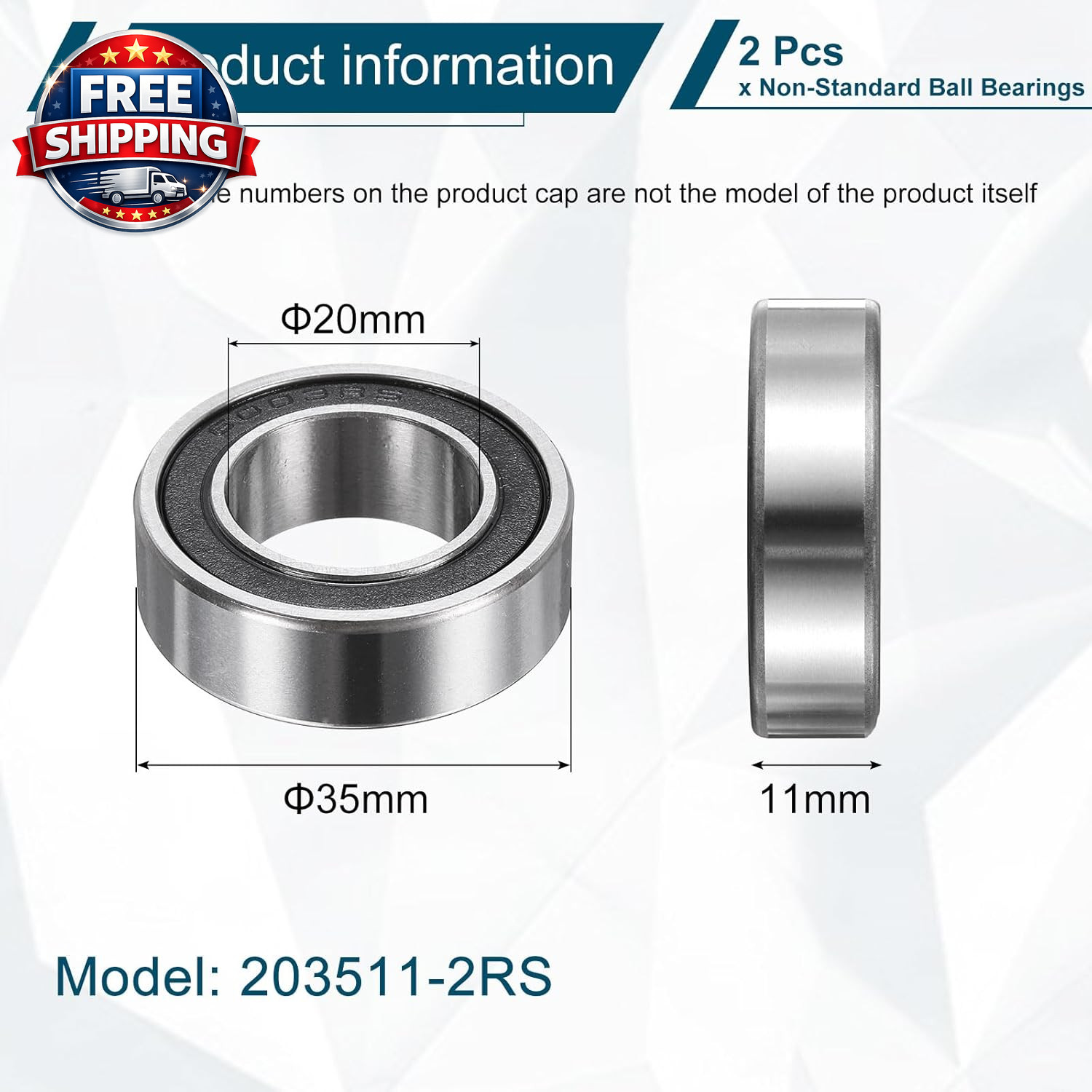 2Pcs 20mm ID Non-Standard Ball Bearings 35mm OD 11mm Thick 203511-2RS
