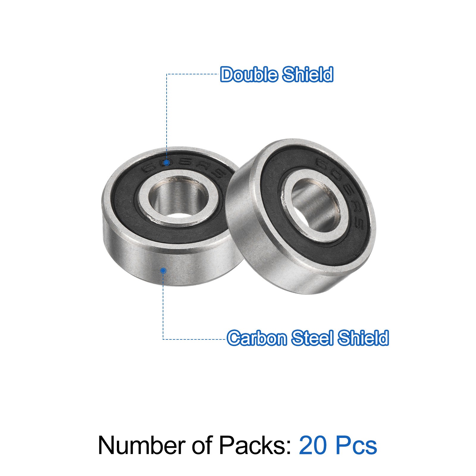 20Pcs 606RS Deep Ball Bearings 5.9x17x6mm Double Shield Bearing Black