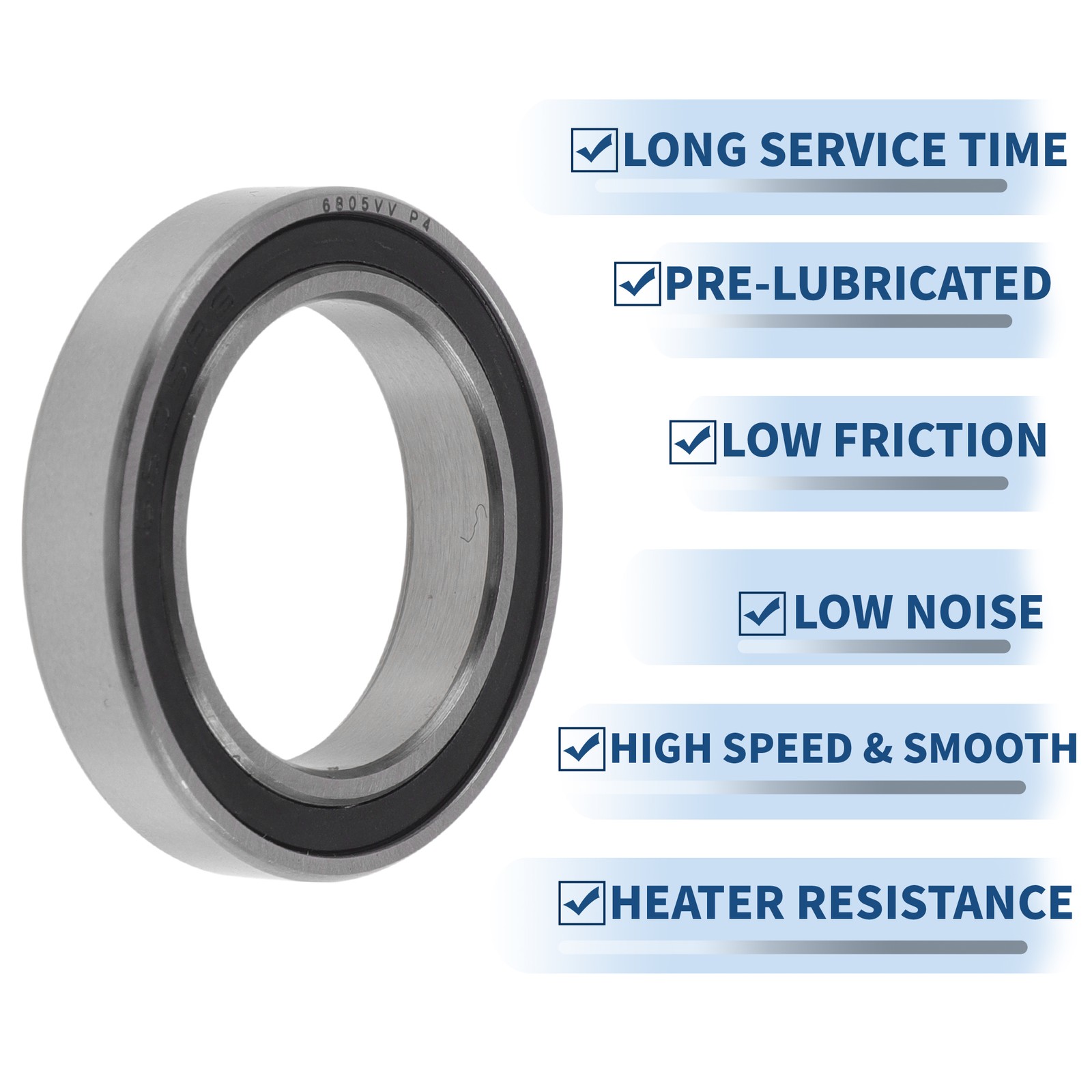 6805VV Deep Groove Ball Bearings 25x37x7mm Silver Tone Black