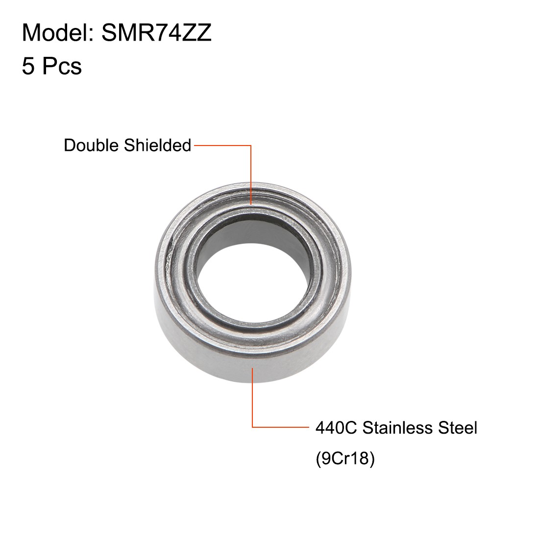 SMR74ZZ Deep Groove Ball Bearings 4x7x2.5mm Double Shielded Stainless Steel 5pcs