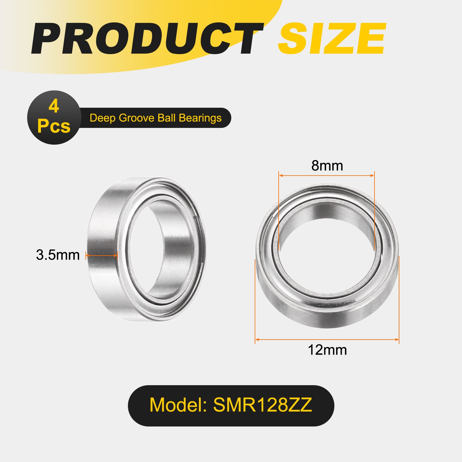 4Pcs SMR128ZZ Deep Groove Ball Bearings 8x12x3.5mm 440C Double Sealed Bearing