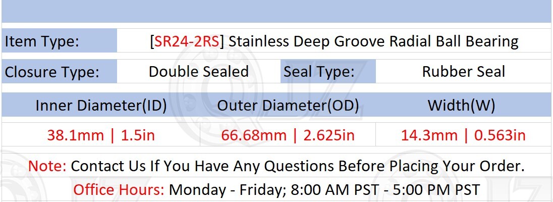 [Qty.2] New SR24-2RS Stainless Ball Bearing [1.5″ Bore x 2.625″ OD x 0.563″ W]