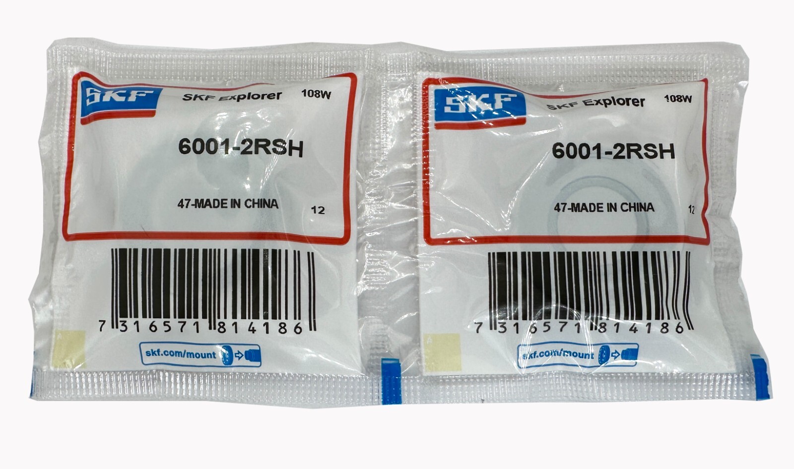 2PACK SKF 6001-2RSH 12X28X8MM Double Rubber Seal Ball Bearings 6001RS