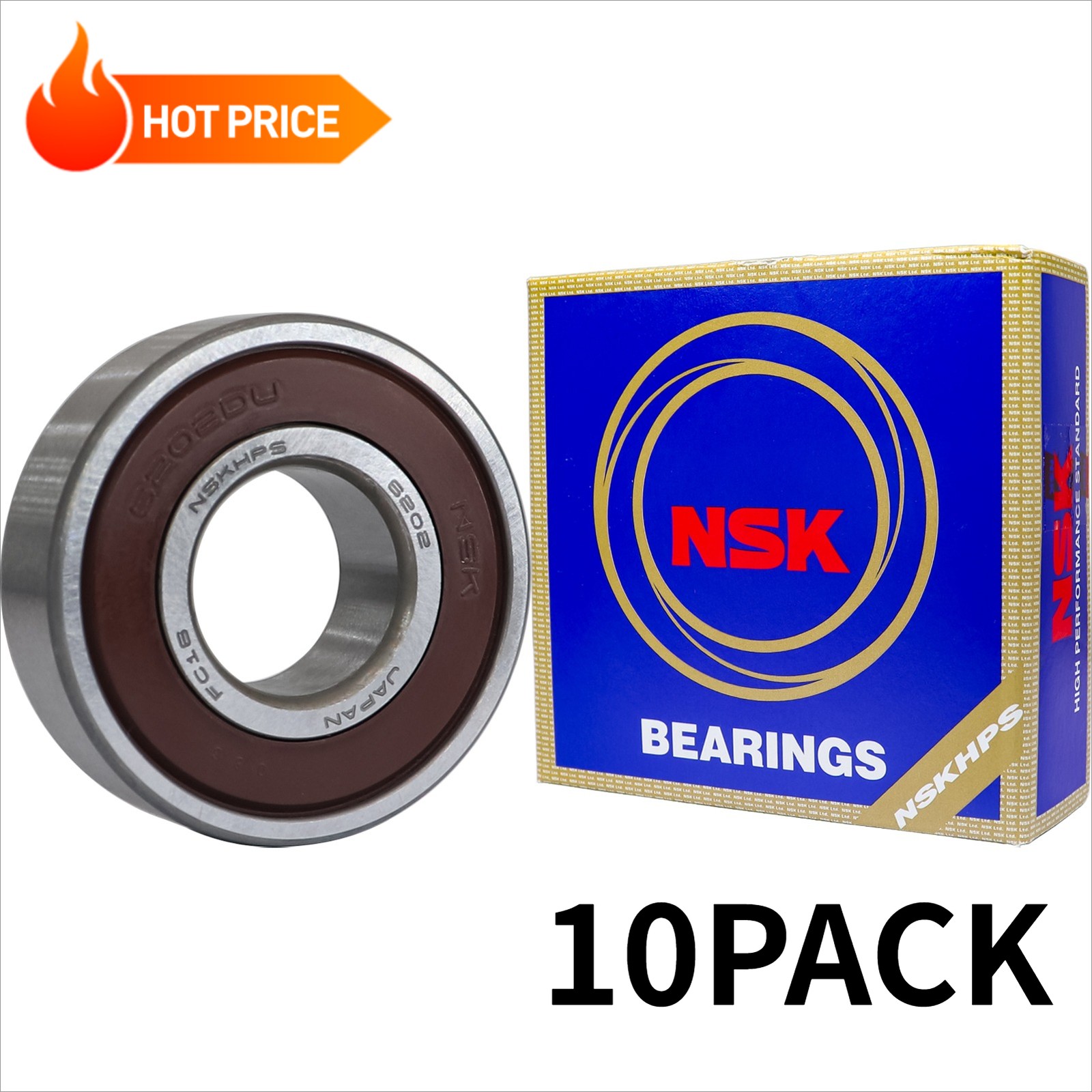 10PACK NSK 6202DDU 15X35X11MM Double Rubber Seal Bearings 6202-2RS 6202RS